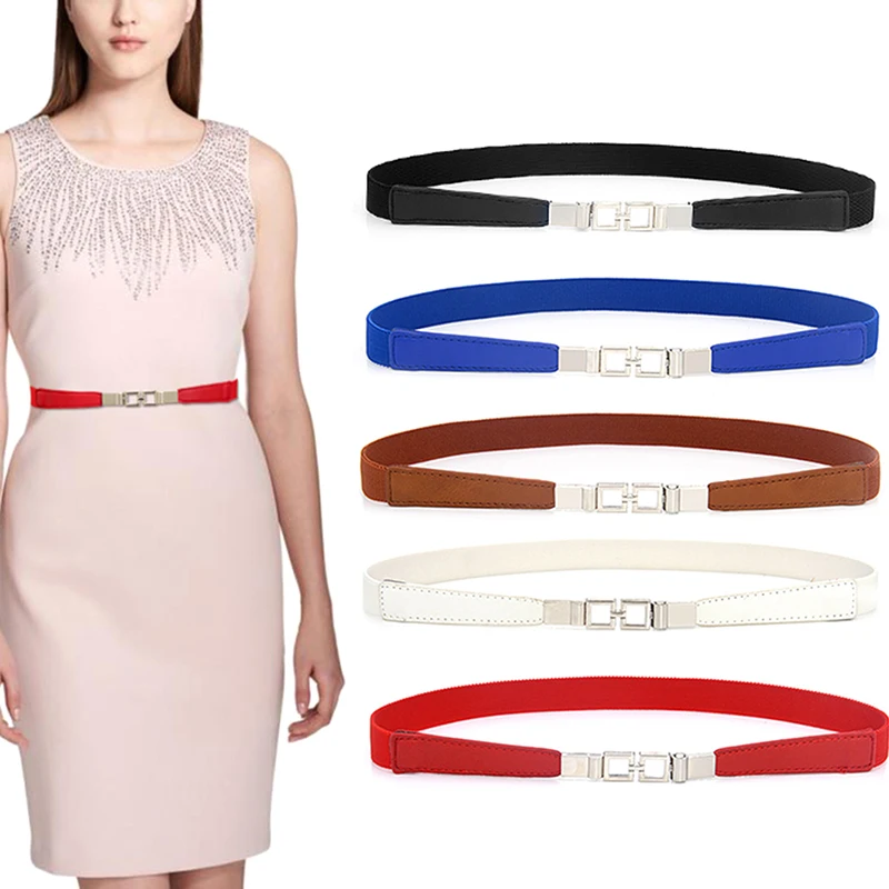 

1Pcs Thin Elastic Waist Belt Fashion Women PU Black White Waist Band Dress Apparel Accessories Cinturon Mujer 4 Colors