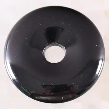 

Natural Stone Donut Necklace Pendant 30mm Round Circle Healing Black Onyx Bead for Women Men Jewelry Gift 1Pcs K787