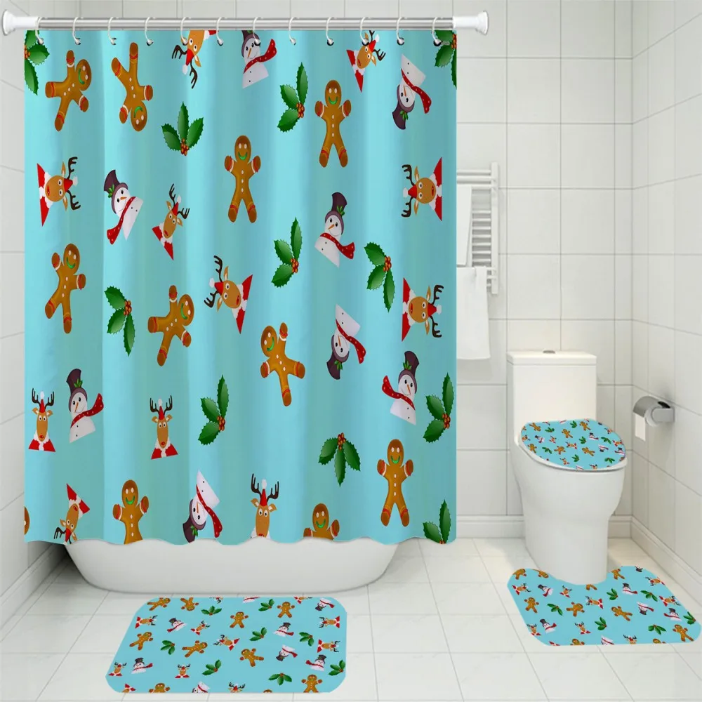 Gingerbread man and girl Shower Curtain Bathroom Decor Fabric & 12hooks 71*71in 