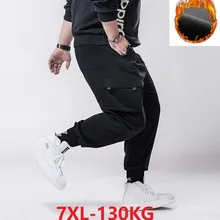 5XL 6XL зимние мужские брюки-карго теплые флисовые плотные брюки-карандаш с карманами высокая уличная одежда размера плюс 7XL эластичные осенние мужские брюки