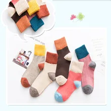 Женские носки, Осень-зима, Ретро стиль, Утолщенные, кроличья шерсть, лоскутные носки, женские, новые, японские, 5 цветов, носки без пятки для студентов