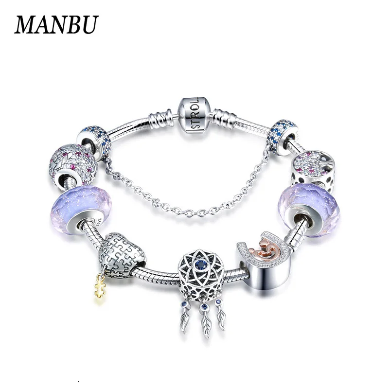 ManBu 925 пробы Серебряный держатель Ловец снов и сердце модные браслеты для женщин серебряные ювелирные изделия