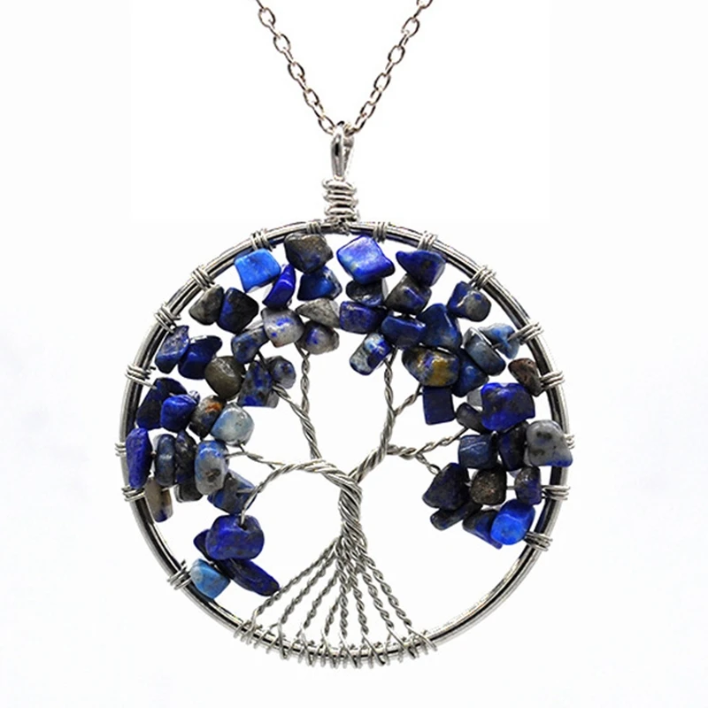 7 Чакра, кварцевый и из натурального камня, древо жизни, маятниковая подвеска, ожерелье для женщин, целебное хрустальное ожерелье, s подвески, ювелирные изделия рейки - Окраска металла: Lapis Lazuli  SG