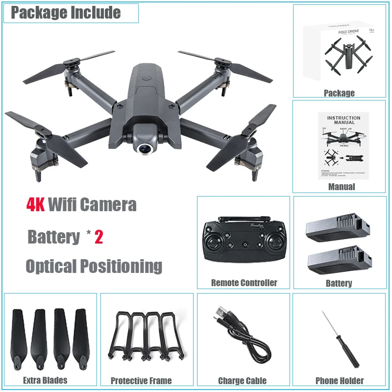 4K 2 Battery Optical Радиоуправляемый квадрокоптер мини-Дрон с камерой HD 4K Wifi FPV Вертолет Складные Игрушки двойная камера Оптическое позиционирование потока Дрон мВ съемка - Цвет: 4K 2 Battery Optical