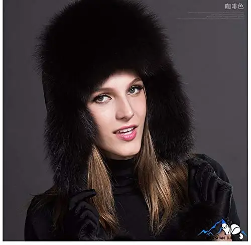 Coffee color Меховая шапка для женщин из енота, лисы мех русская ушанка шапки зимние толстые теплые уши модная шапка-ушанка - Цвет: Coffee color