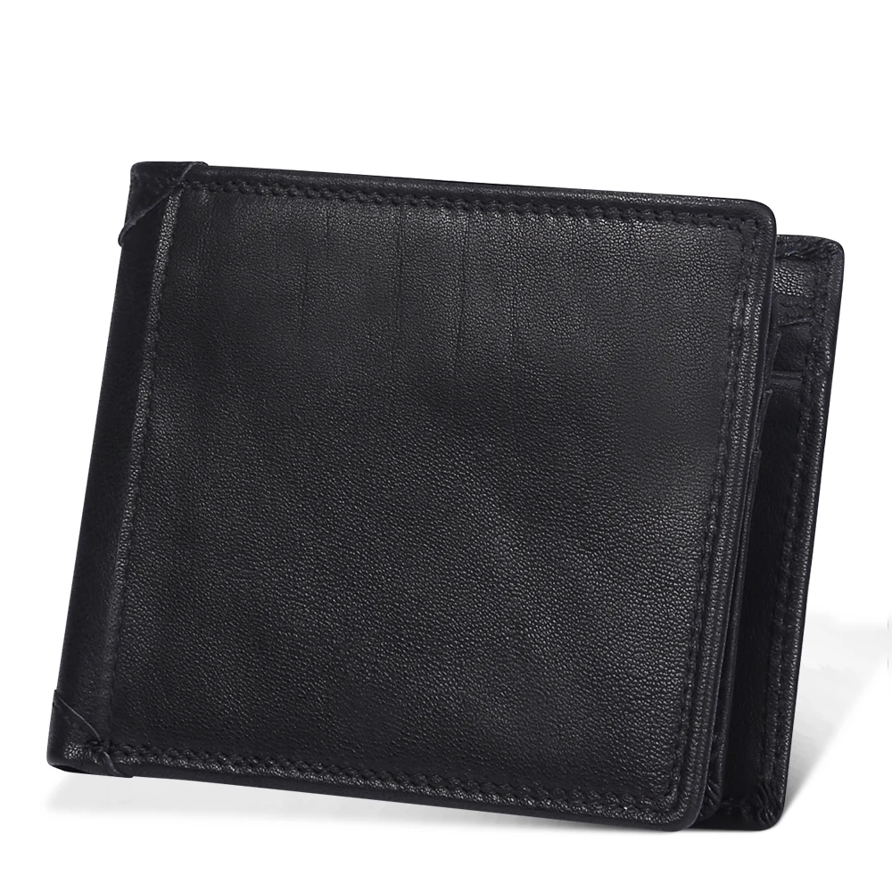 Genuine Leather Men Wallets Reteo Copper Zipper Vintage Short Wallet Coin Pocket Purse Cowhide Leather Rfid Wallet For Men