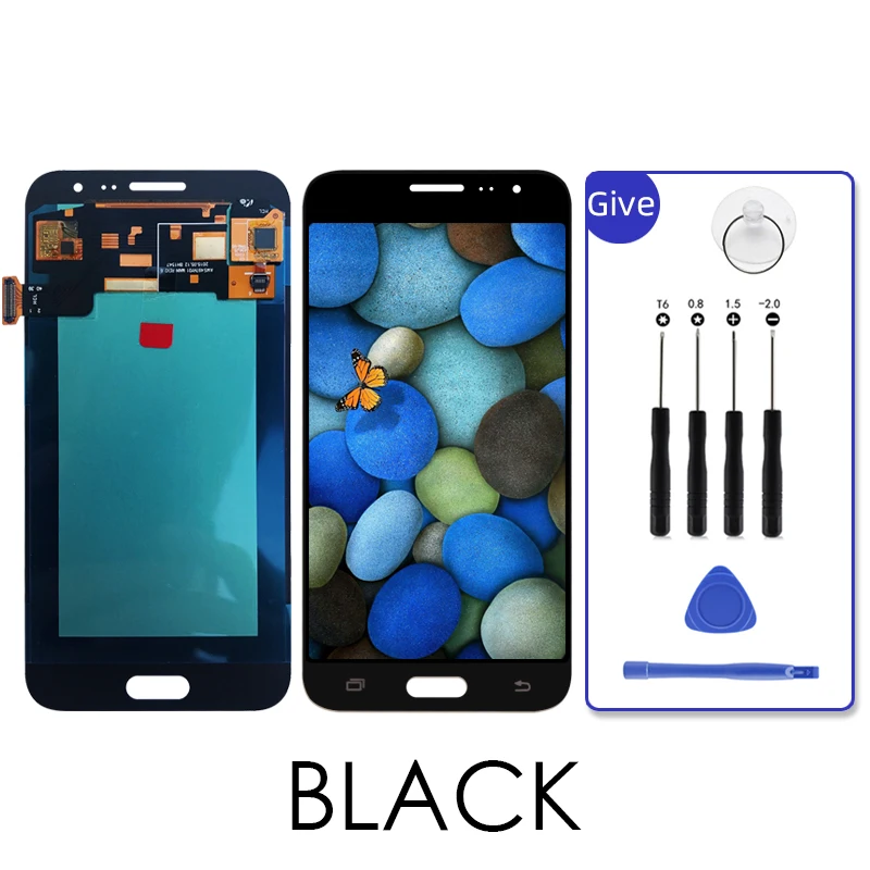 Супер AMOLED lcd для samsung Galaxy J3 J320 J320F J320H lcd дисплей кодирующий преобразователь сенсорного экрана в сборе с регулировкой яркости - Цвет: Черный