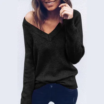 

Gray Sweater 2019 Spring Autumn V-neck knitted Winter Sweater women sweaters and pullovers