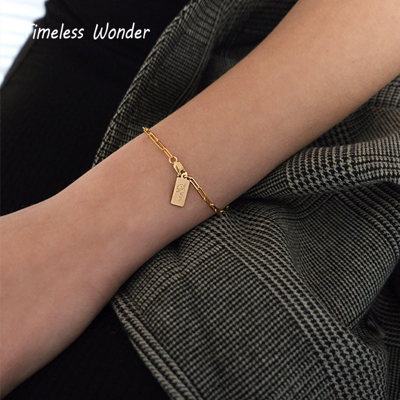 

Timeless Wonder Titanium Love Square Charm Chain Linked Bracelets Bangles Stainless Steel Punk Gothic Snap Jewelry Boho Ins 5624