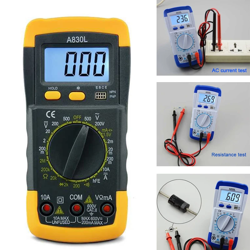 

1Pcs A830L LCD Digital Multimeter AC DC Voltage Diode Freguency Multitester Current Tester Luminous Display with Buzzer Function