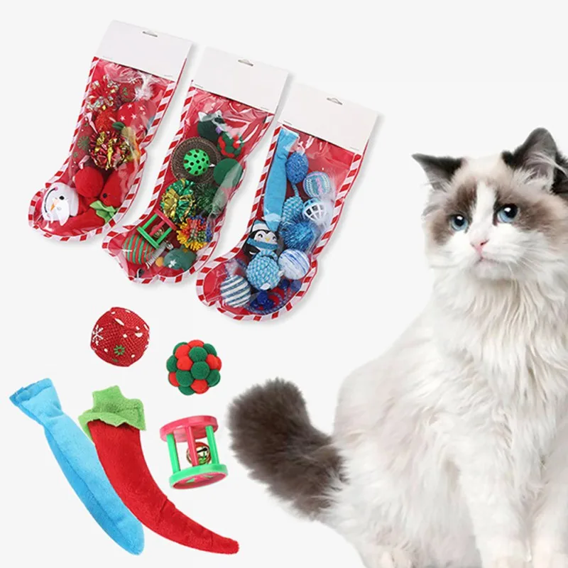 

Pet Cat Christmas Combination Set PE Sock Packing Toy (Blue) Type C#24