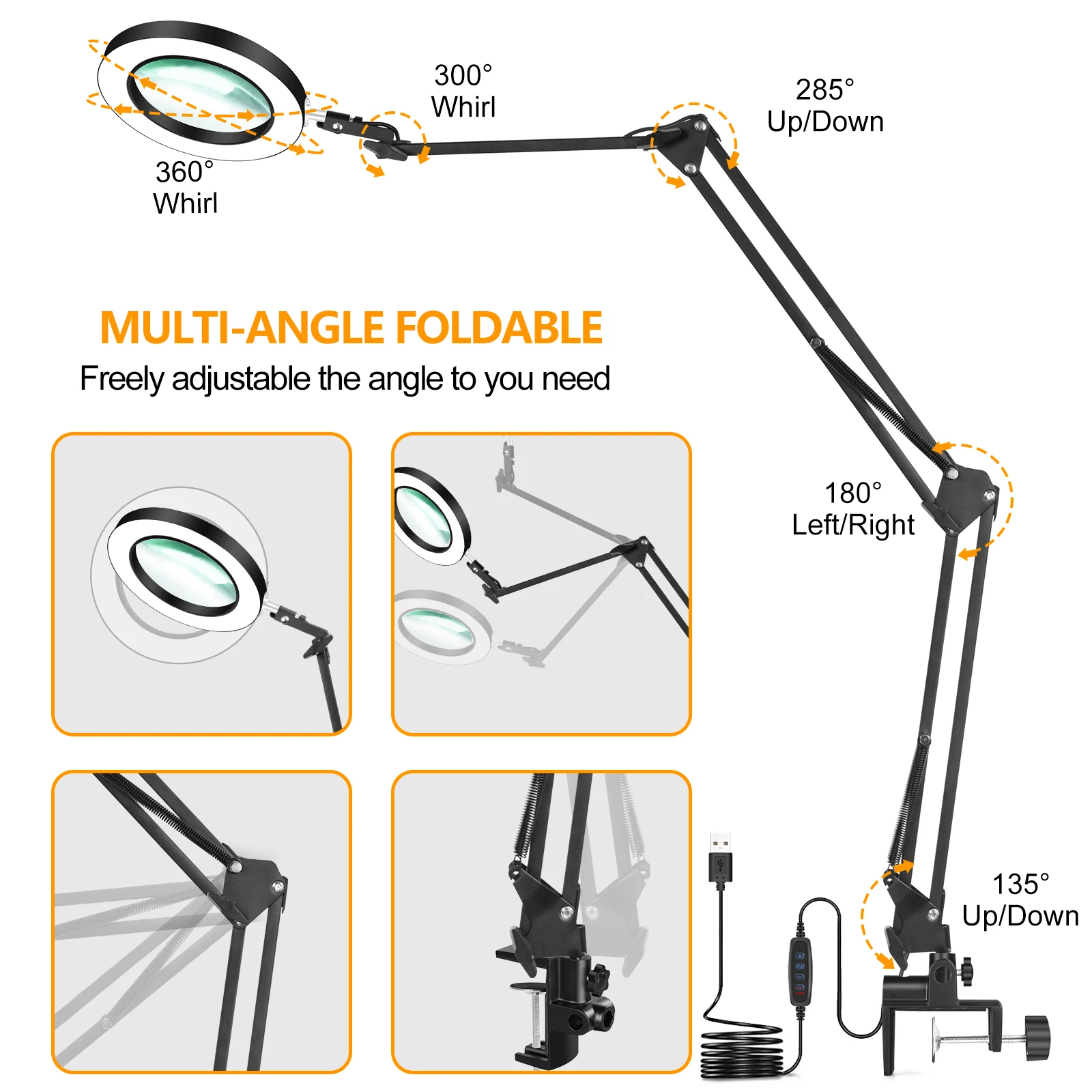 Table Clamp 5X Magnifying Glass with 38 SMD LED Lights 3 Color Modes  Reading Desk Lamp Magnifier for Welding Repair Embroidery - AliExpress