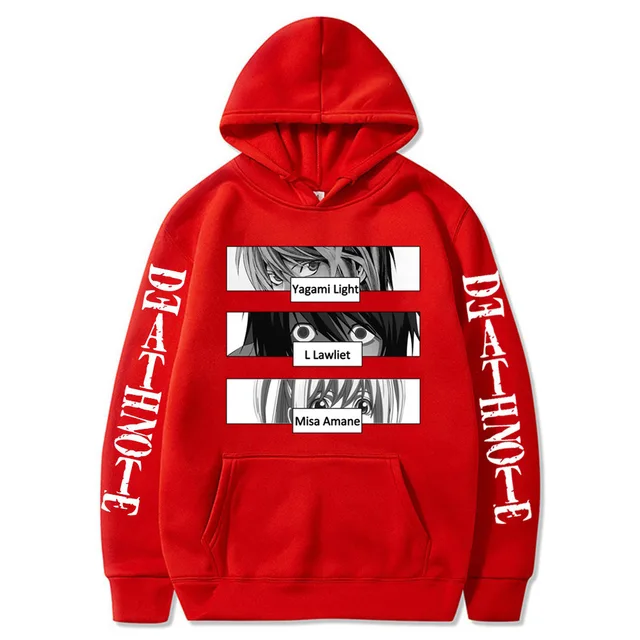 Oversized Men's Hoodie Death Note Anime Harajuku Top Funny Anime Print Unisex Cosplay Cool Sweatshirt Black Clothes Hip Hop Top Red2