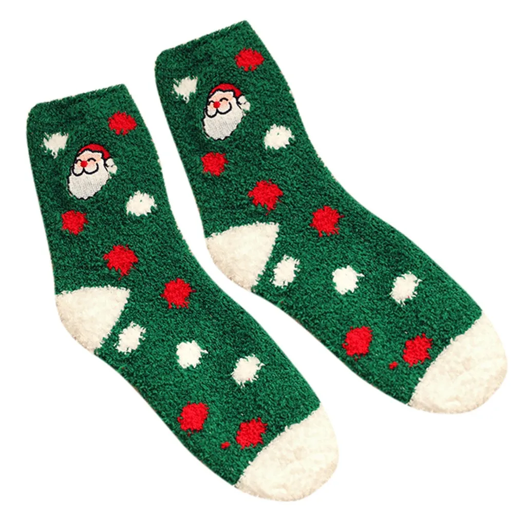 Теплые зимние женские мягкие носки-тапочки для девочек рождественские носки для сна плюшевые теплые цветные умеренно мягкий милые носки с принтом 30H - Цвет: A