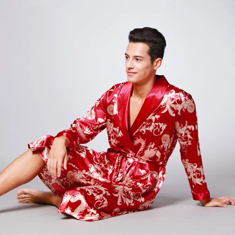 men's pajama sets Mens Summer Paisley Print Silk Robes Male Senior Satin Sleepwear Pajamas Long Kimono Dressing Gown Bathrobe For Man mens tall pajama pants Men's Sleep & Lounge