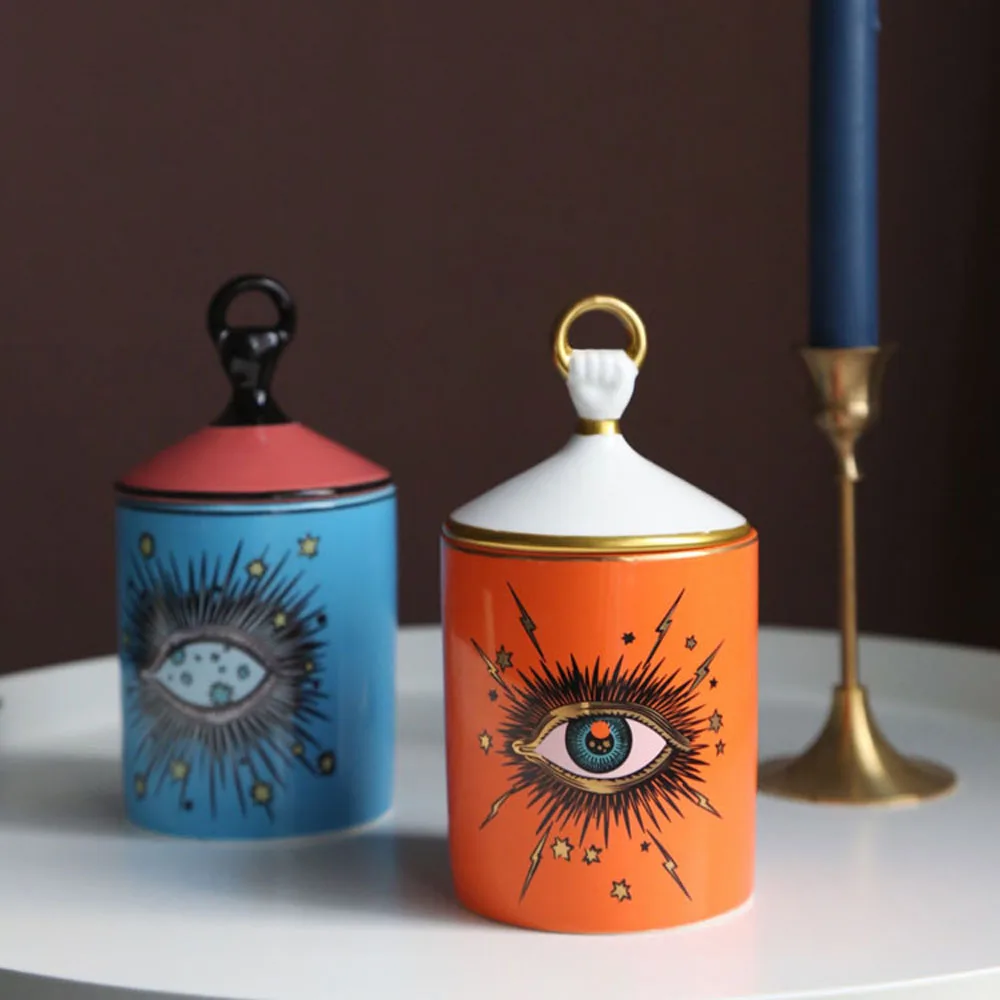 

Big Eye Starry Sky Incense Candle Holder with Hand Lid Aromatherapy Candle Jar Diy Handmade Candleabras Home Desk Decoration