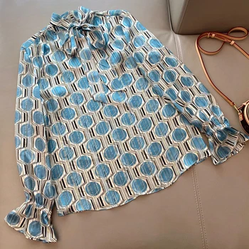 

Women Silk Blouse Top Autumn Office Ladies Long Sleeve Elegant Print Blouse Top Female