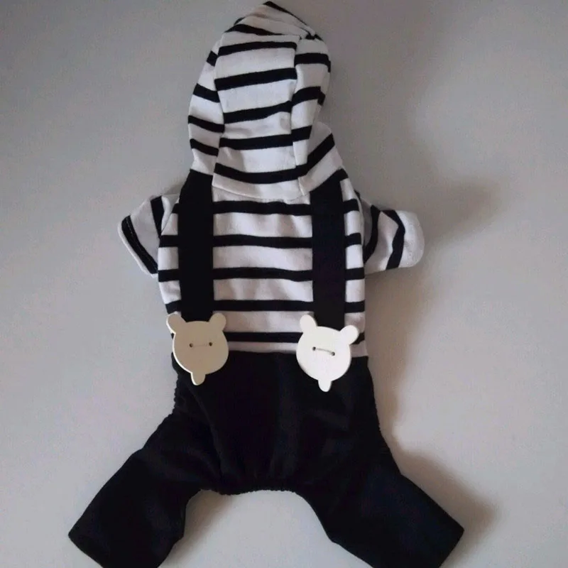 Small Pet Dog Clothes Cat Nice Hoodie Stripe Strap Jumpsuit T Shirt Puppy Soft Cotton Apparels Clothes S-XXL