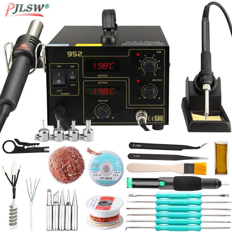 952 double digital display 2 in 1 rework station desoldering station SMD thermostatic soldering station hot air gun welding tool