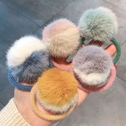 Oaoleer Winter New Women Girls Cute Patchwork Hairball Plush Scrunchie Korean Headband Ponytail Ties Rope Hair Accessories