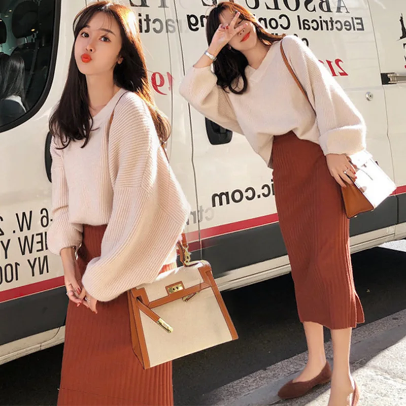 

2019 New Style Autumn & Winter Korean-style Hipster Tops Students Sweater with Skirt Two-Piece Set Women's Fashion