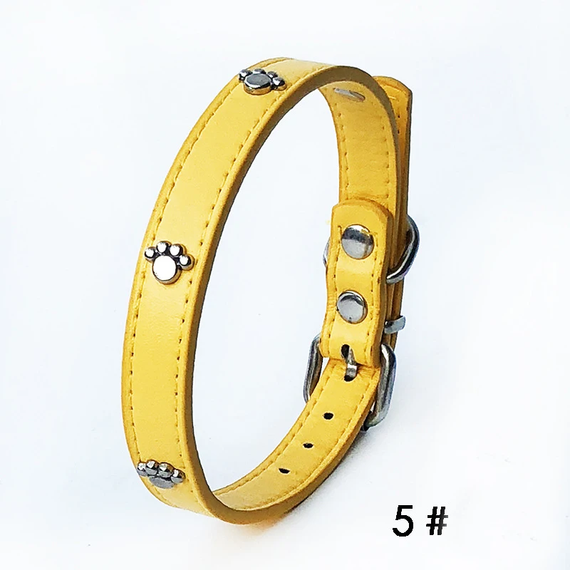 Цвет: желтый Leather Spiked Dog Collar Adjustable PU Rivets Small Medium Puppy dogs cat Strap Collar Studded Rivets Pet Necklace Accessories - Цвет: Цвет: желтый