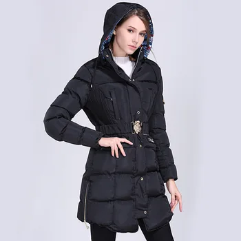 

Vintage Jacket Women With Belt Hooded Thick Long Down Parkas Jacket Coat Female Slim 2019 High Quality LadyWarm Winter Outwear