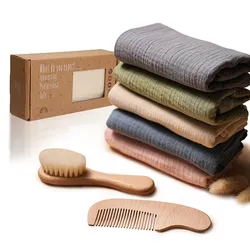 Mantas suaves de algodón para bebé, manta envolvente para recién nacido, Niña y niño, Toalla de baño con cepillo de madera, regalo de cumpleaños para niños