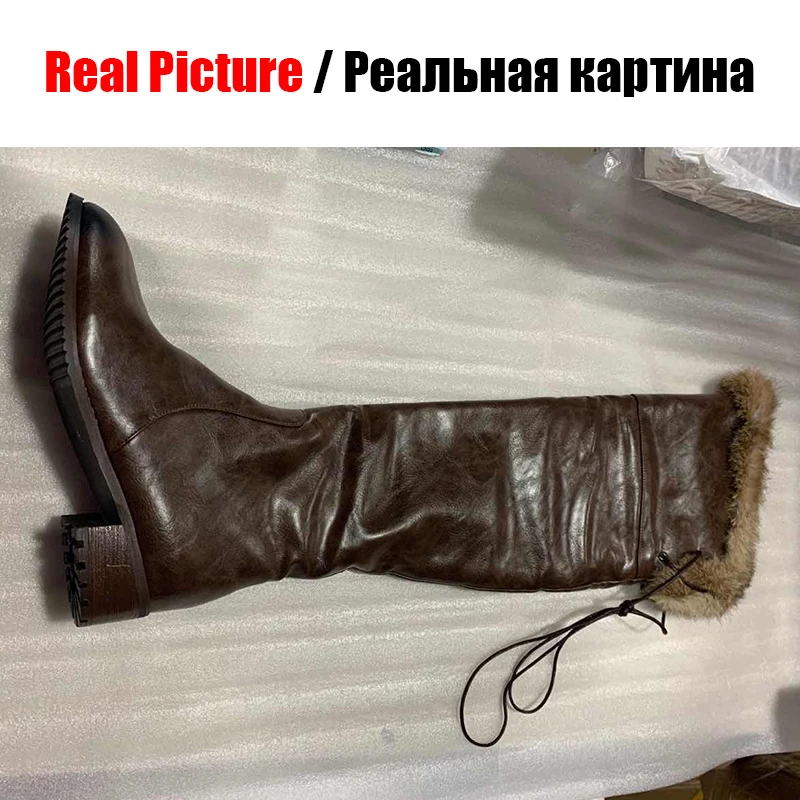 DORATASIA/Новые брендовые сапоги до бедра на меху размера плюс 34-48, женская обувь на не сужающемся книзу массивном каблуке, Женские Повседневные Вечерние ботфорты выше колена