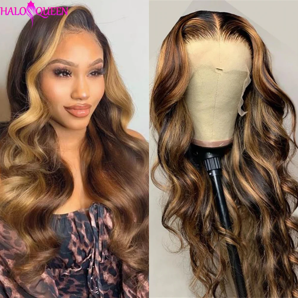 

P4/27 Brown Honey Blonde Color Body Wave Lace Front Human Remy Hair Wigs Brazilian 99j Red Burgundy 180 Density For Black Women