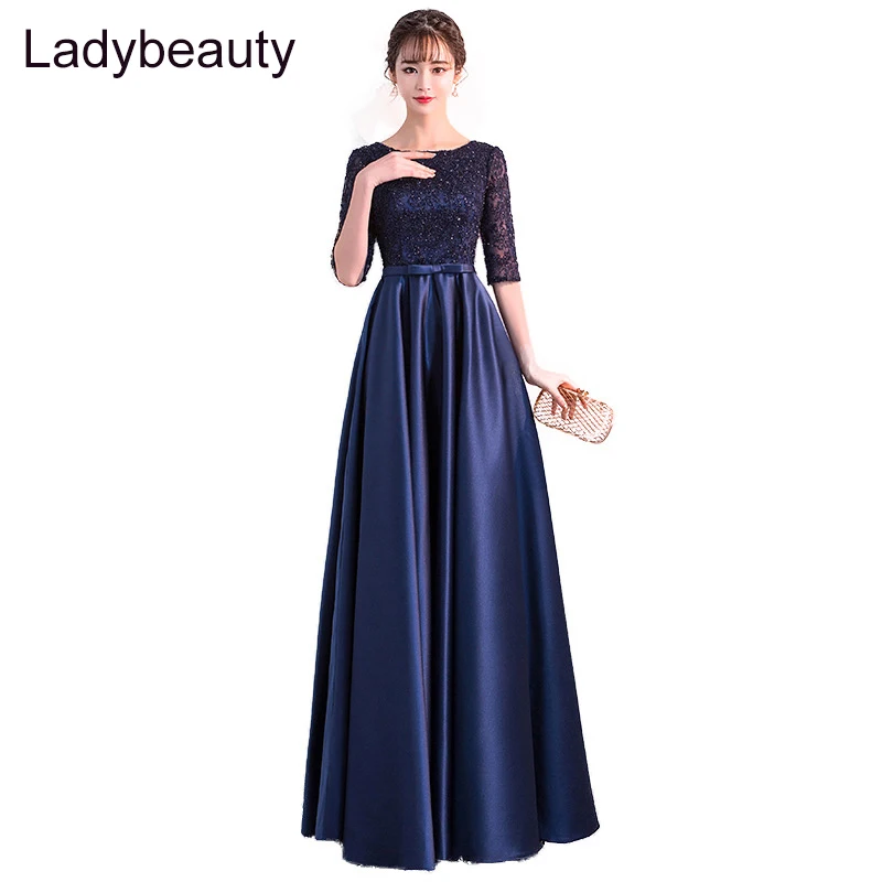 Ladybeauty Новые Длинные Формальные Вечерние платья элегантные кружевные атласные