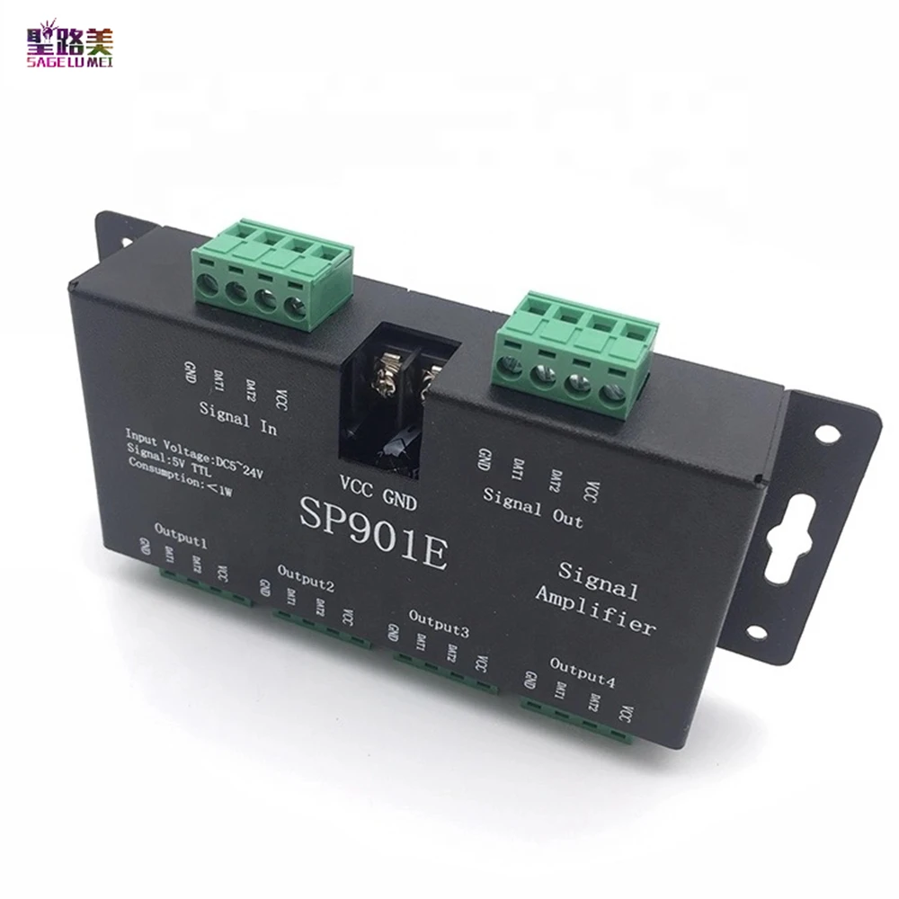 SP901E светодиодный контроллер SPI DC5V-24V светодиодный Усилитель сигнала 4CH группа усилитель для dmx512 светодиодный модуль WS2812 2811