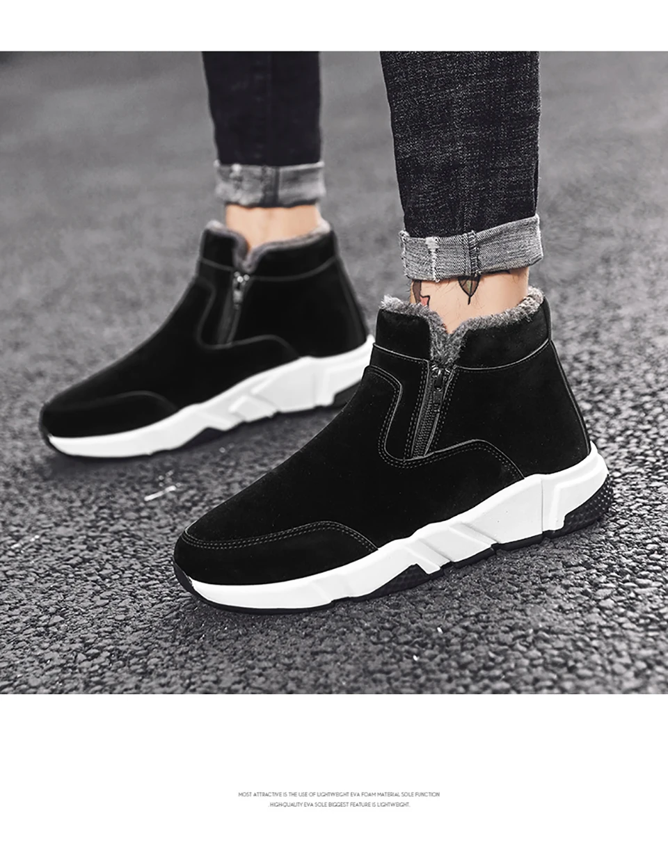 Chaussure homme Cuir/Новое поступление; мужские ботинки; модные зимние ботинки; теплые плюшевые ботильоны; мужские кожаные ботинки на молнии