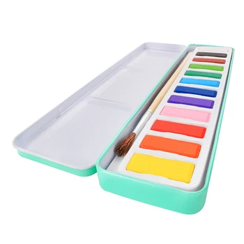 

12 Colours Students Solid Watercolor Set With Box Portable Graffiti Tool Stationery Kids Gift Art Supplies Professional Beginner