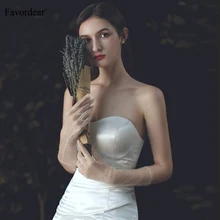 Сапфировые свадебные женские прозрачные Свадебные перчатки цвета слоновой кости, свадебные перчатки с золотыми шелковыми нитями, длинные официальные перчатки