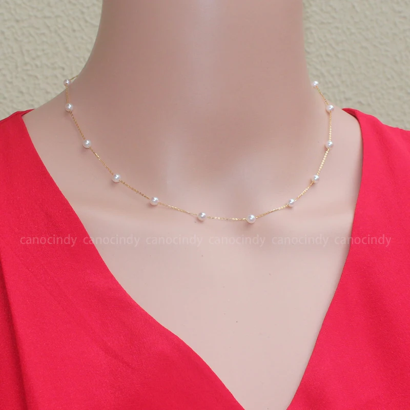 

Fine Jewelry Mini 5-6mm 18K lock bone chain seawater pearl necklace specular neckalce