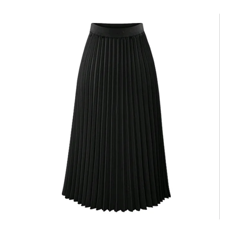 High Waist Pleated skirts womens 2019 Plus Size Spring Atumn Elegant Chiffon Skirt Femme Black White Ladies Midi Skirt Saia