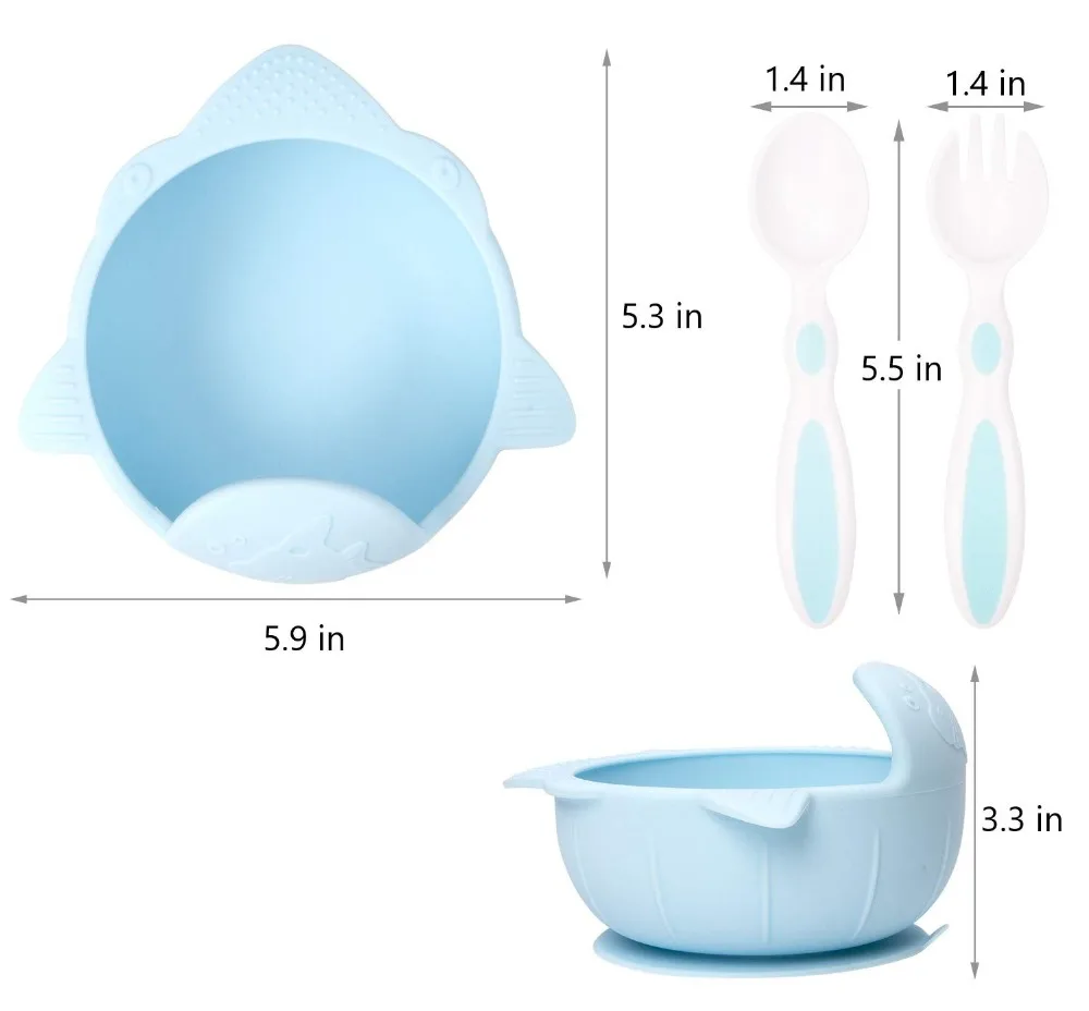 Qshare набор детской чаши с изображением акулы, силиконовая Тарелка на присоске, посуда для кормления с ложкой и вилкой, детская посуда prato