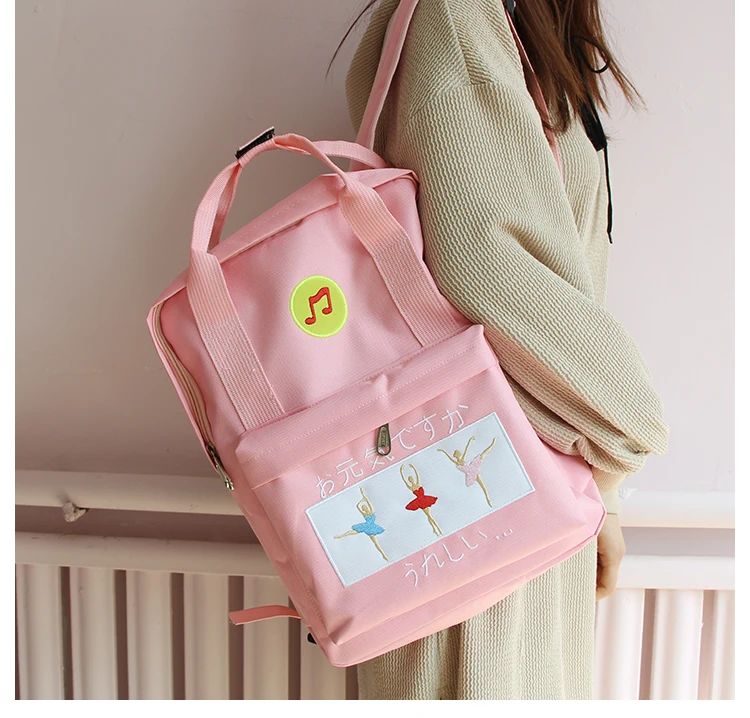 

Cute Ballet Girl's Bookbags Women Embroidery Backpacks Large Capacity Women Travel School Backpacks Canvas Top-handle Schoolbags