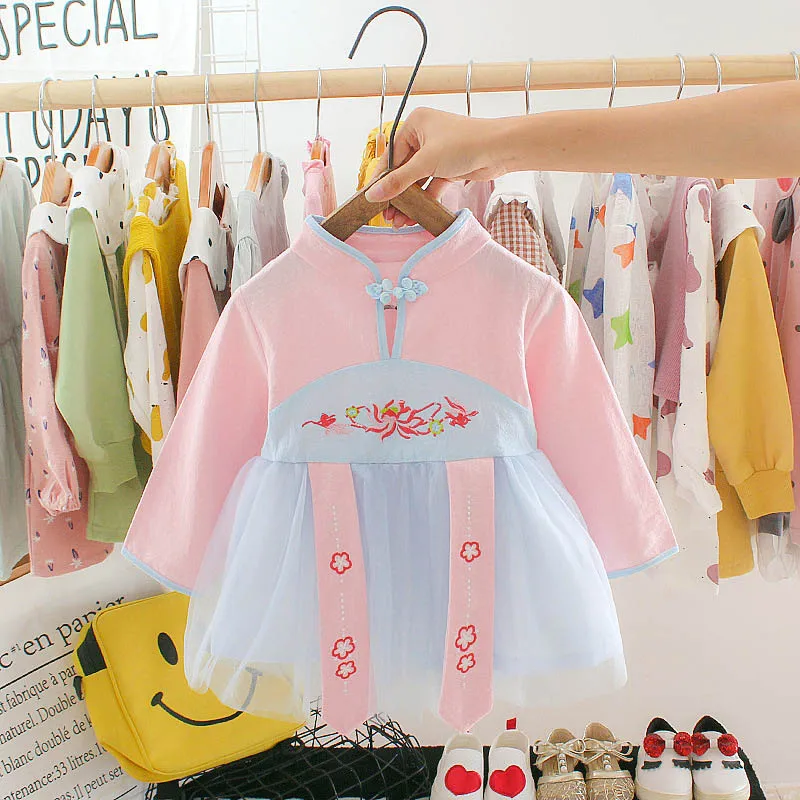 Mayfair/осеннее платье с длинными рукавами для маленьких принцесс; корейский костюм для маленьких девочек; платья для маленьких девочек; традиционная одежда в стиле ретро