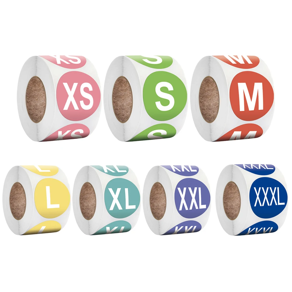 500 Pcs 의류 크기 스티커 레이블 라운드 1 인치 다채로운 코딩 된 접착 레이블 셔츠 모자 양말 마크 크기 자기 접착 용지