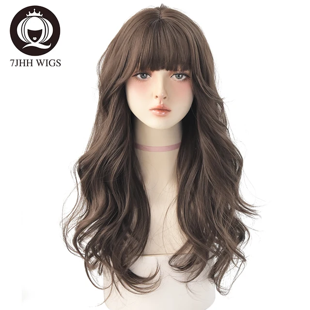 7JHH WIGS Light Brown Wig For Women With Fringe Fashion Heat Resistant Mid-Length Synthetic Wig C8289-1