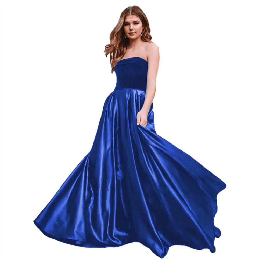 HONGFUYU бархатный топ вечернее платье без бретелей сексуальные платья для выпускного вечера атласное платье с открытой спиной de soiree Черное вечернее платье длинное - Цвет: Синий