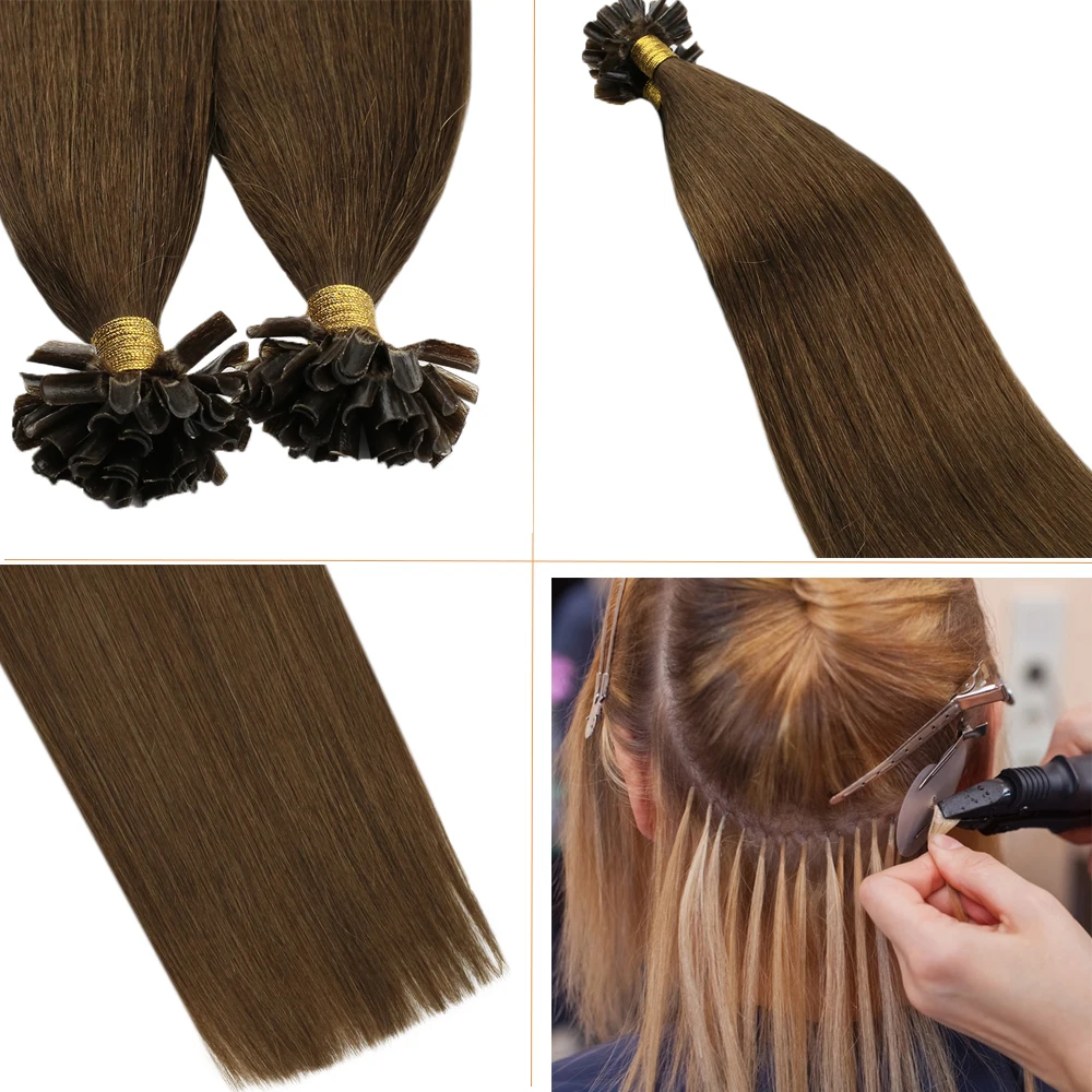 Ugeat U Tip Hair Extensions Nail Tip Human Hair Extensions Hot Fusion Real Remy Human Pure Color Straight 1g/s 50G