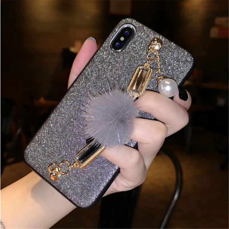 For Samsung S10 Plus Case S10e Glitter Luxury Bling Diamond Gem Bracelet Chain Tassel Fox Fur Ball Cover S8 S9 | Мобильные телефоны