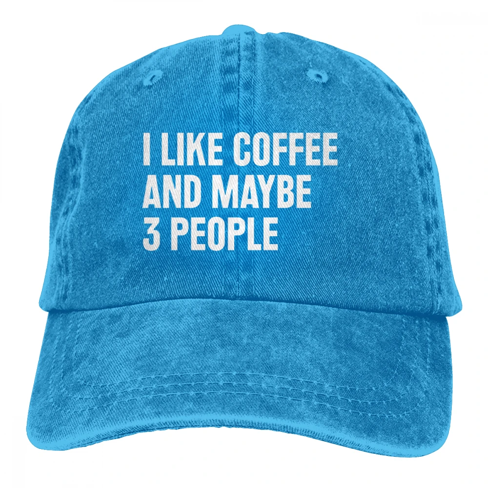 Мне нравится кофе и может быть 3 человек Casquette черный унисекс Мужские Женские джинсовые бейсболка с ремешком кепки Регулируемый Гольф папа шляпа