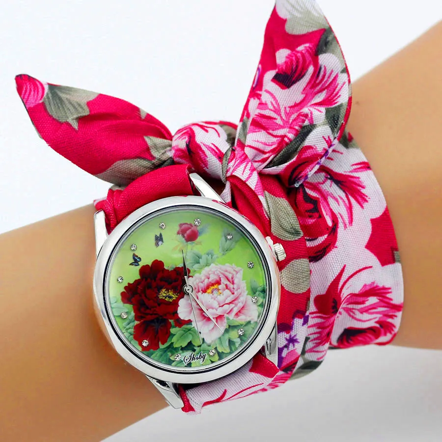 Shsby New Design Ladies Flower Cloth Wristwatch Fashion Women Dress Watch High Quality Fabric Clock Sweet Girls Bracelet Watch 4