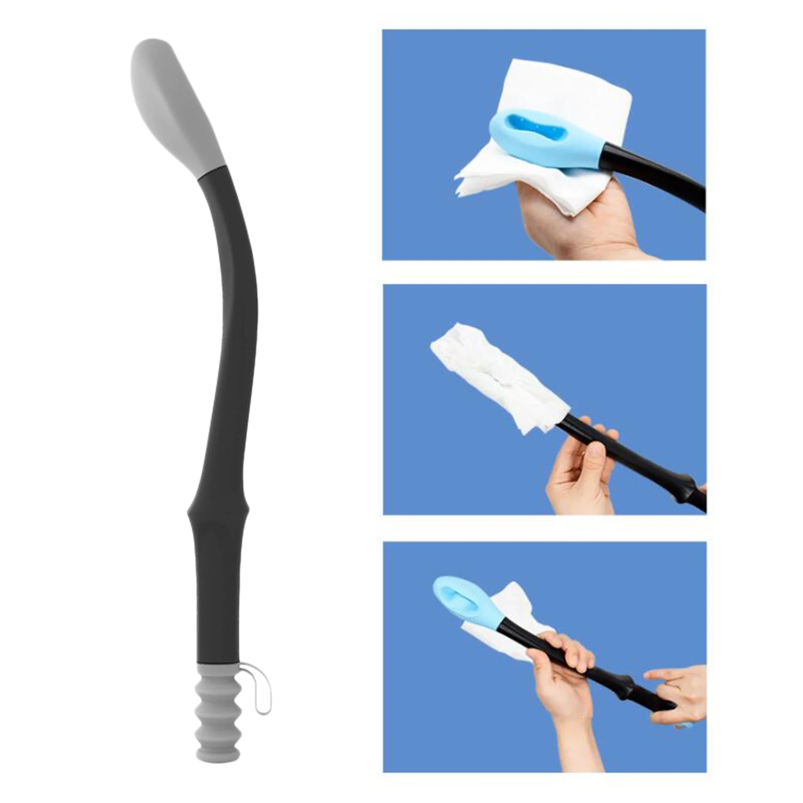 Toilet Wiping Aid Tools with Button at End Long Reach Bottom Wiper Comfort Wipe Extends Reach Over 15" Grips toilet wiping aid