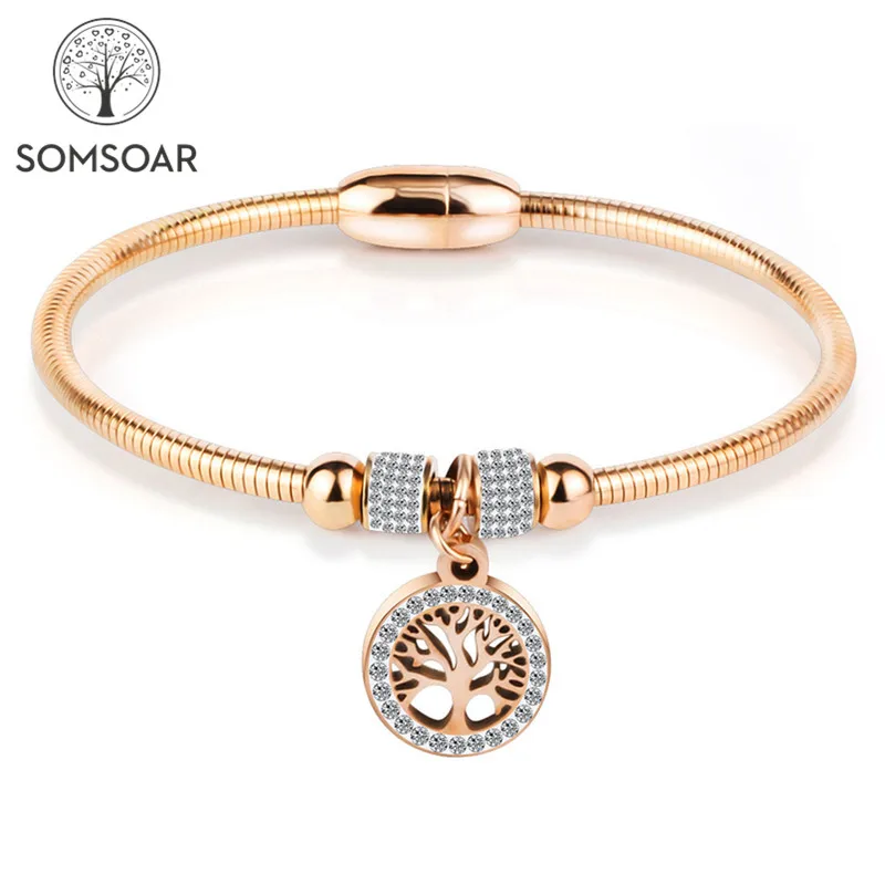 

Somsoar Jewelry Tree of life Stainless steel magnet Bangle Crystal Tree Bracelet bangle as Mother's Day Gift 10pcs/lot