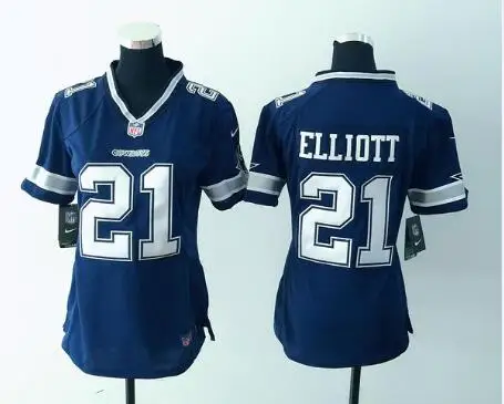 Синий Stitiched, Dallas s Ezekiel Elliott для женщин Джерси - Цвет: Синий